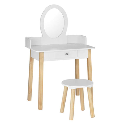 Keezi Kids Dressing Table Chair Set Wooden Leg Vanity Makeup Drawer Mirror.