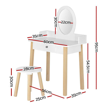Keezi Kids Dressing Table Chair Set Wooden Leg Vanity Makeup Drawer Mirror.