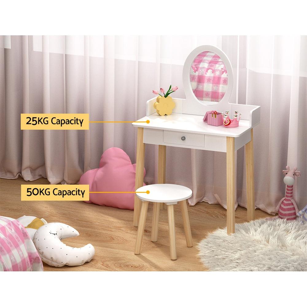 Keezi Kids Dressing Table Chair Set Wooden Leg Vanity Makeup Drawer Mirror.