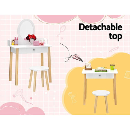 Keezi Kids Dressing Table Chair Set Wooden Leg Vanity Makeup Drawer Mirror.
