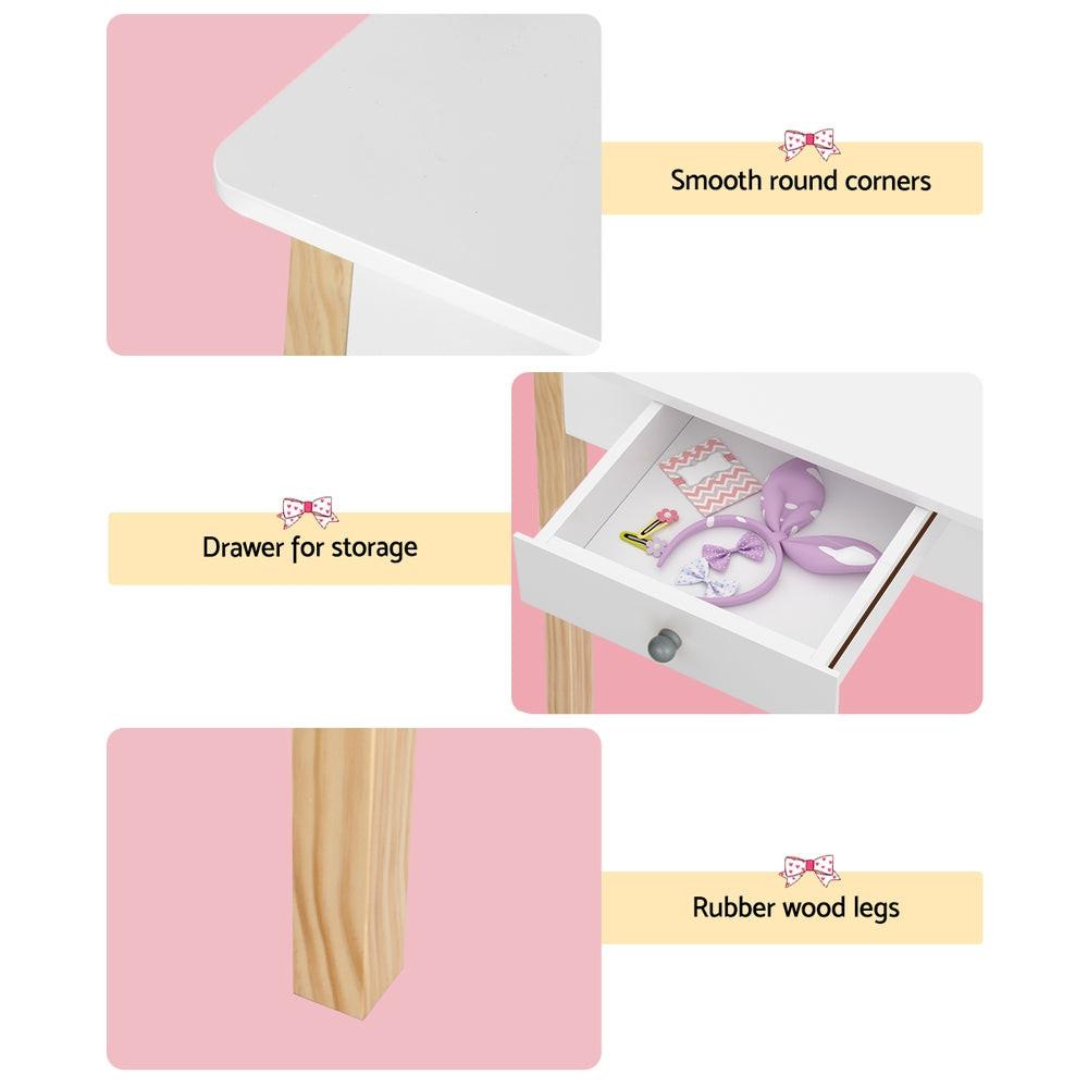 Keezi Kids Dressing Table Chair Set Wooden Leg Vanity Makeup Drawer Mirror.