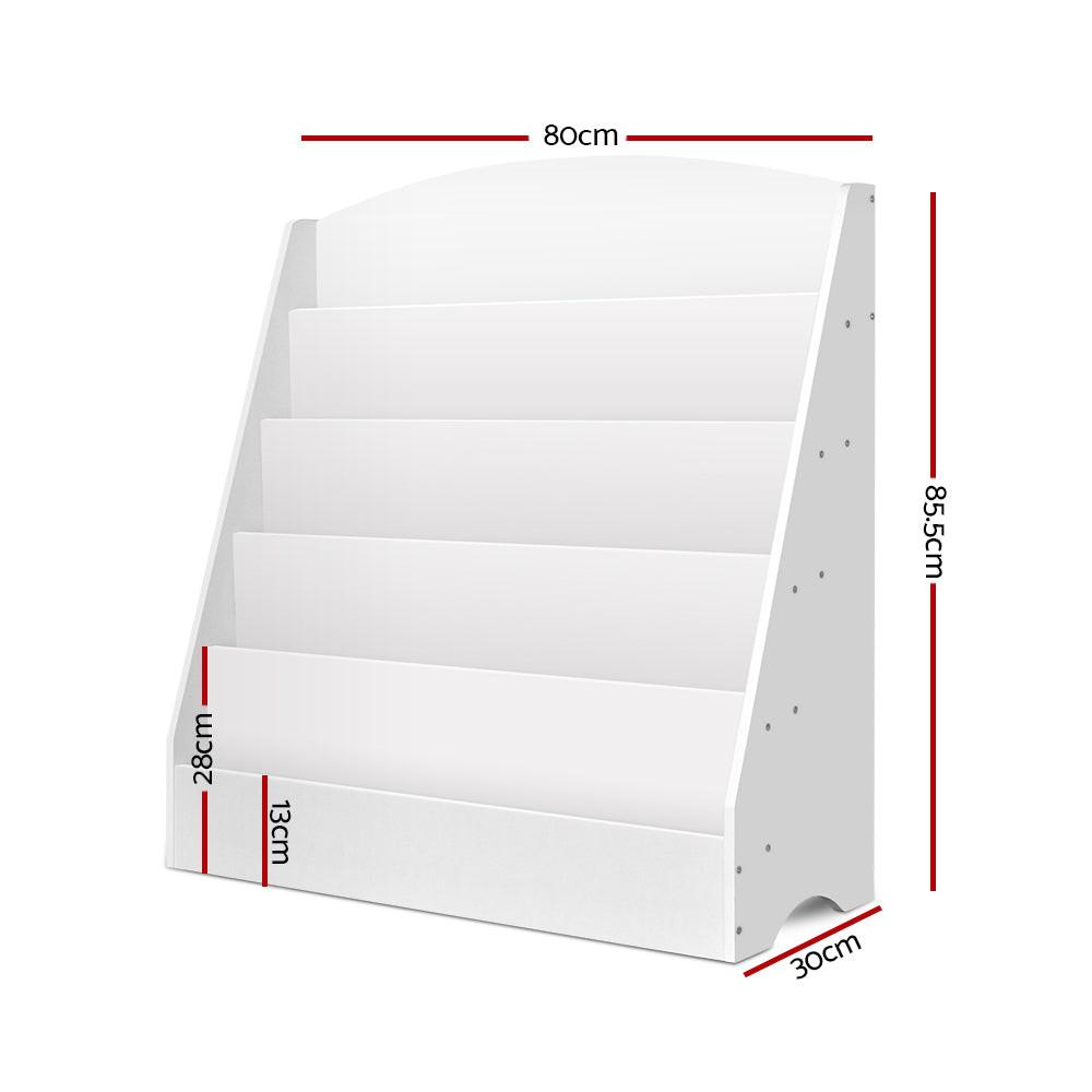 Keezi 5 Tiers Kids Bookshelf Magazine Shelf Organiser Bookcase Display Rack White.