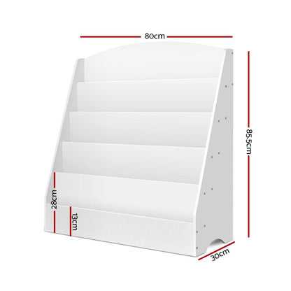 Keezi 5 Tiers Kids Bookshelf Magazine Shelf Organiser Bookcase Display Rack White.