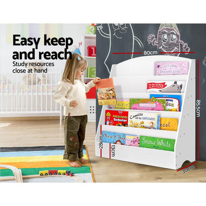 Keezi 5 Tiers Kids Bookshelf Magazine Shelf Organiser Bookcase Display Rack White.