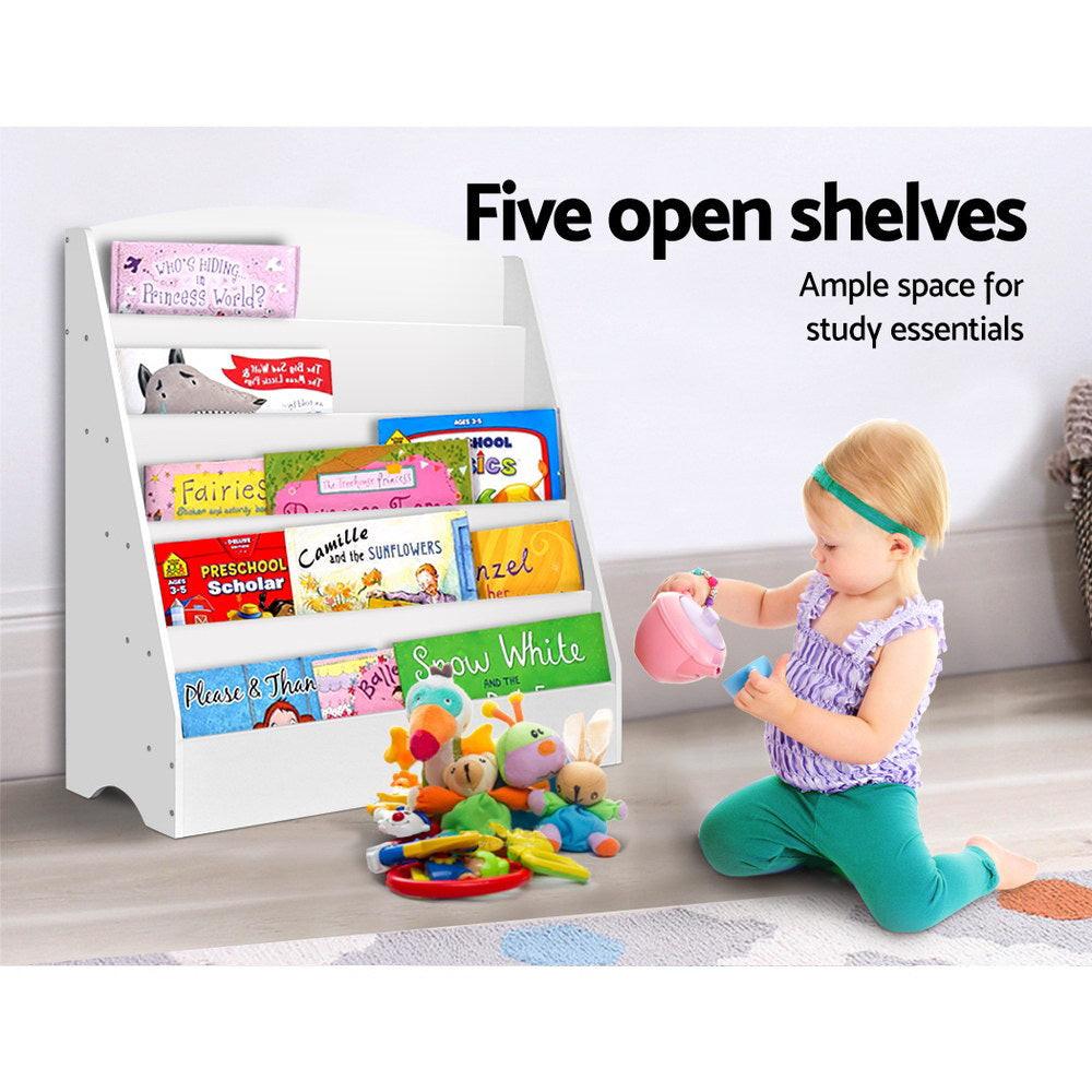 Keezi 5 Tiers Kids Bookshelf Magazine Shelf Organiser Bookcase Display Rack White.