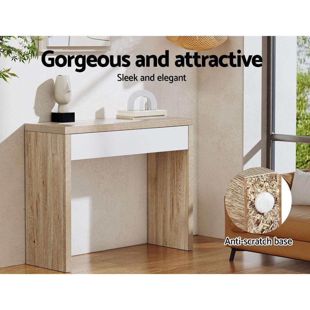 Artiss Console Table Storage Drawer Jory White Pine.
