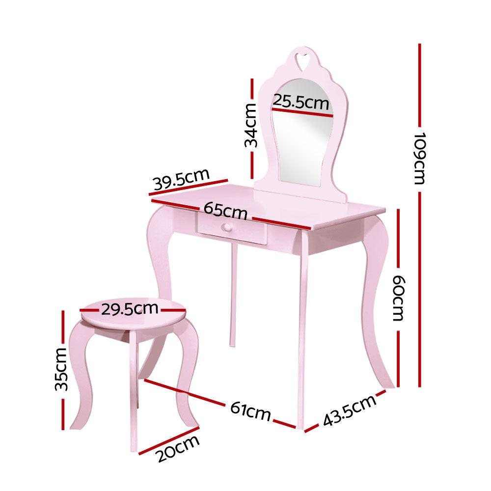 Keezi Kids Dressing Table Stool Set Vanity Mirror Princess Children Makeup Pink.