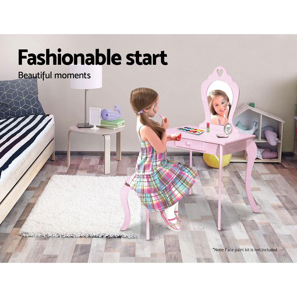 Keezi Kids Dressing Table Stool Set Vanity Mirror Princess Children Makeup Pink.