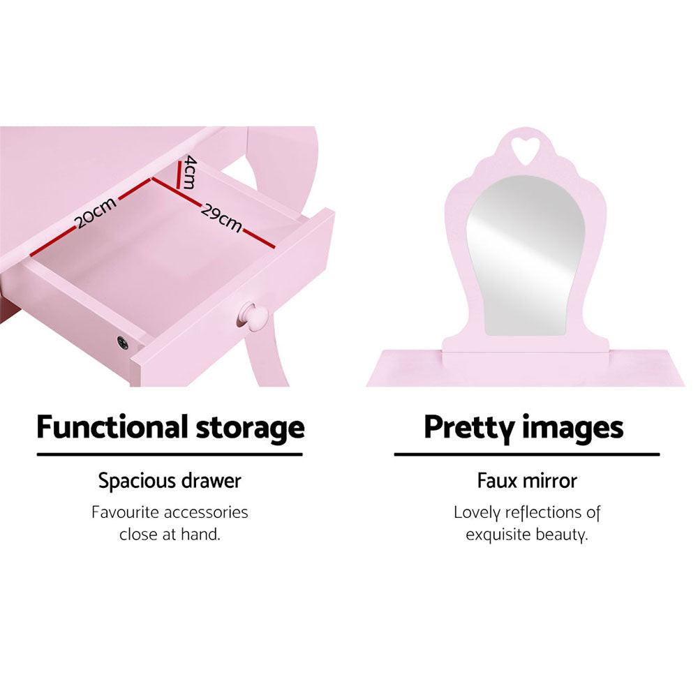 Keezi Kids Dressing Table Stool Set Vanity Mirror Princess Children Makeup Pink.