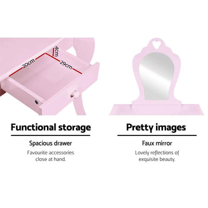 Keezi Kids Dressing Table Stool Set Vanity Mirror Princess Children Makeup Pink.