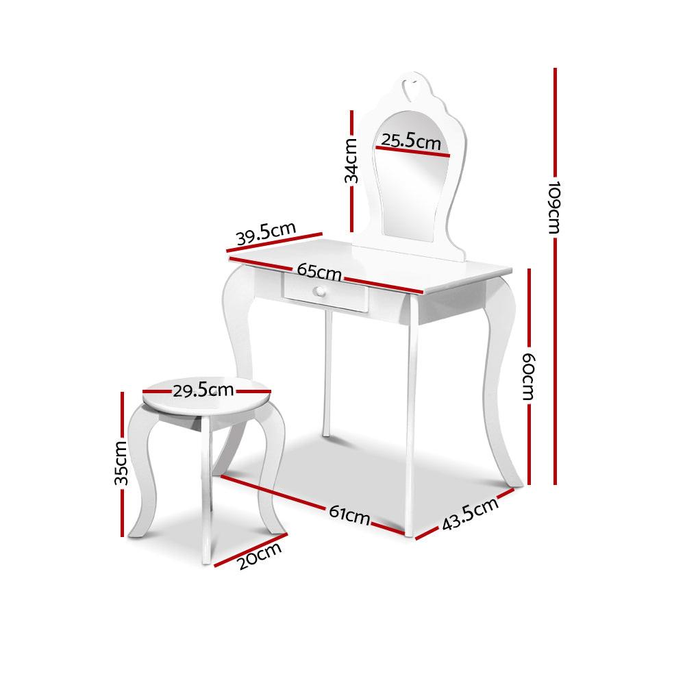 Keezi Kids Dressing Table Stool Set Vanity Mirror Princess Children Makeup White.