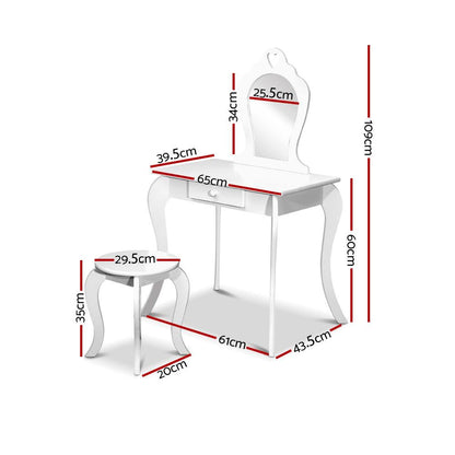 Keezi Kids Dressing Table Stool Set Vanity Mirror Princess Children Makeup White.