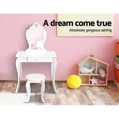 Keezi Kids Dressing Table Stool Set Vanity Mirror Princess Children Makeup White.