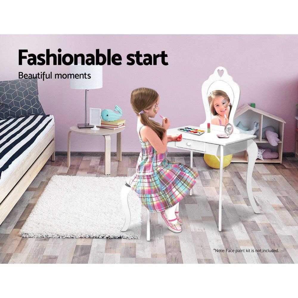 Keezi Kids Dressing Table Stool Set Vanity Mirror Princess Children Makeup White.