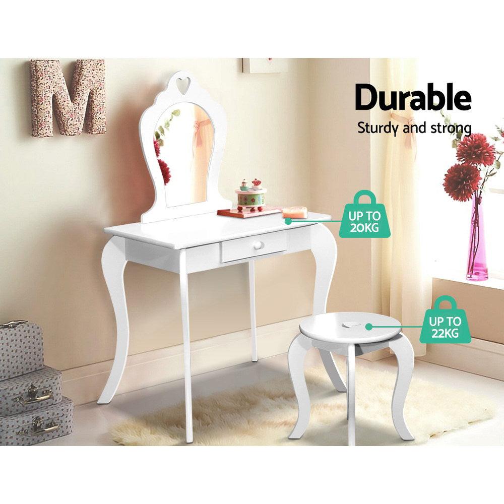 Keezi Kids Dressing Table Stool Set Vanity Mirror Princess Children Makeup White.
