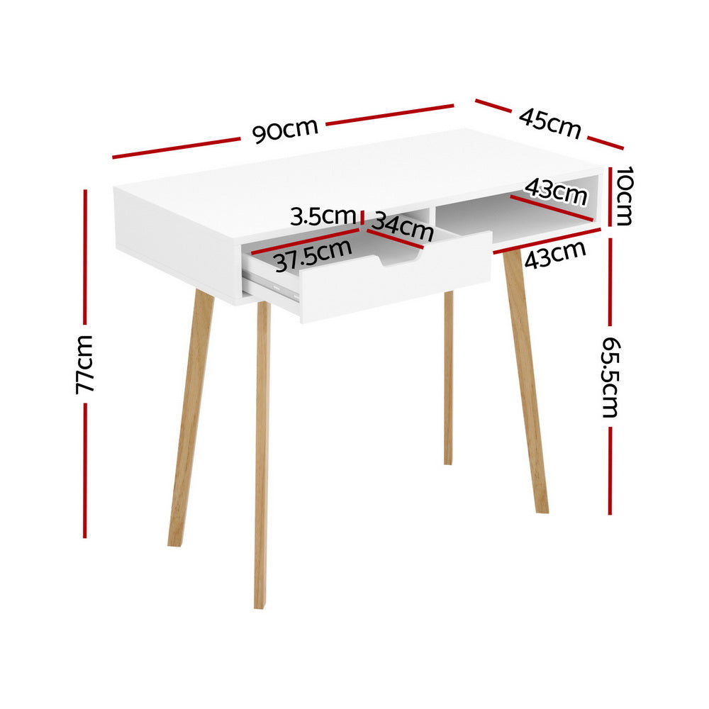 Artiss Computer Desk Drawer Cabinet Shelf White 90CM.