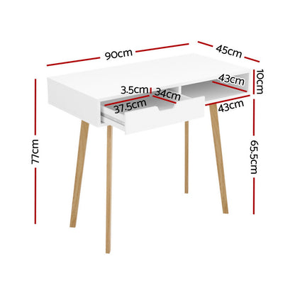Artiss Computer Desk Drawer Cabinet Shelf White 90CM.