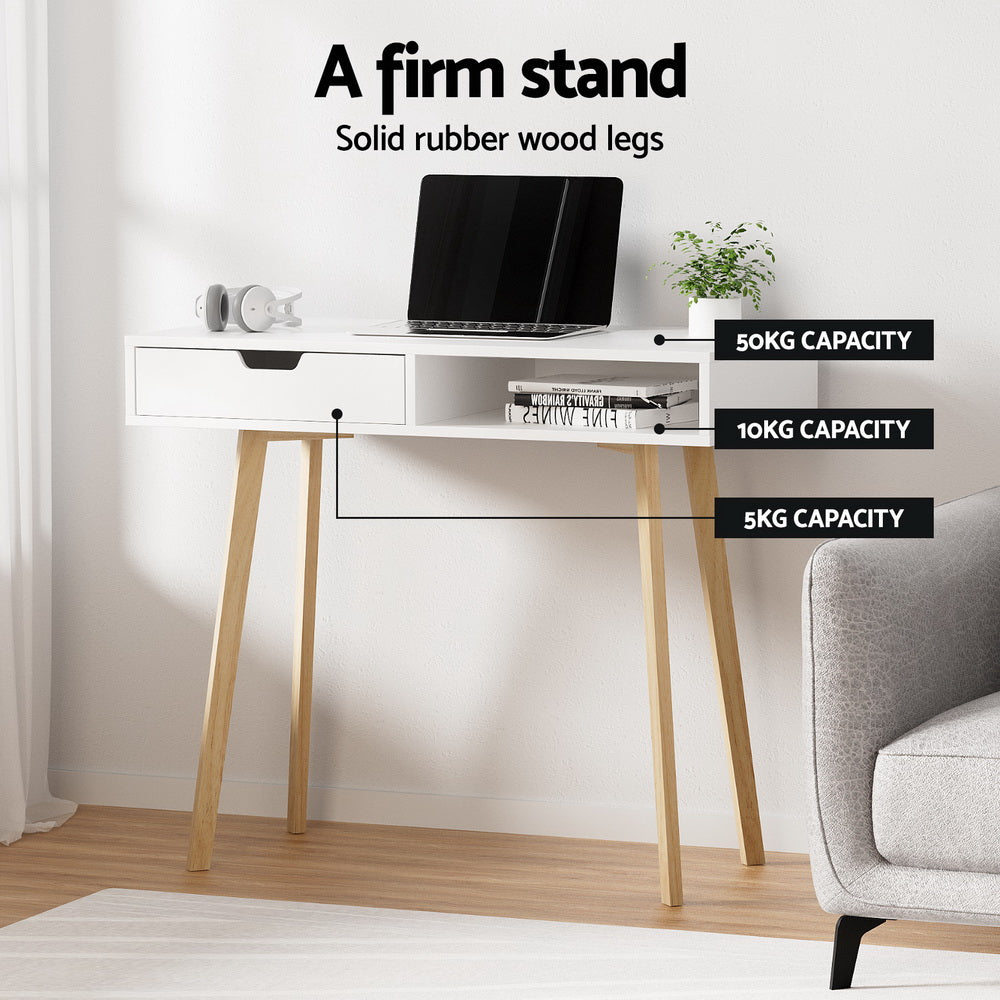 Artiss Computer Desk Drawer Cabinet Shelf White 90CM.