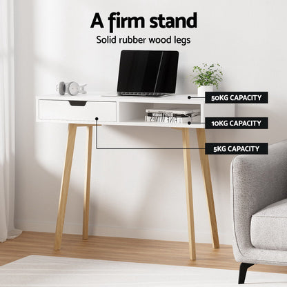 Artiss Computer Desk Drawer Cabinet Shelf White 90CM.