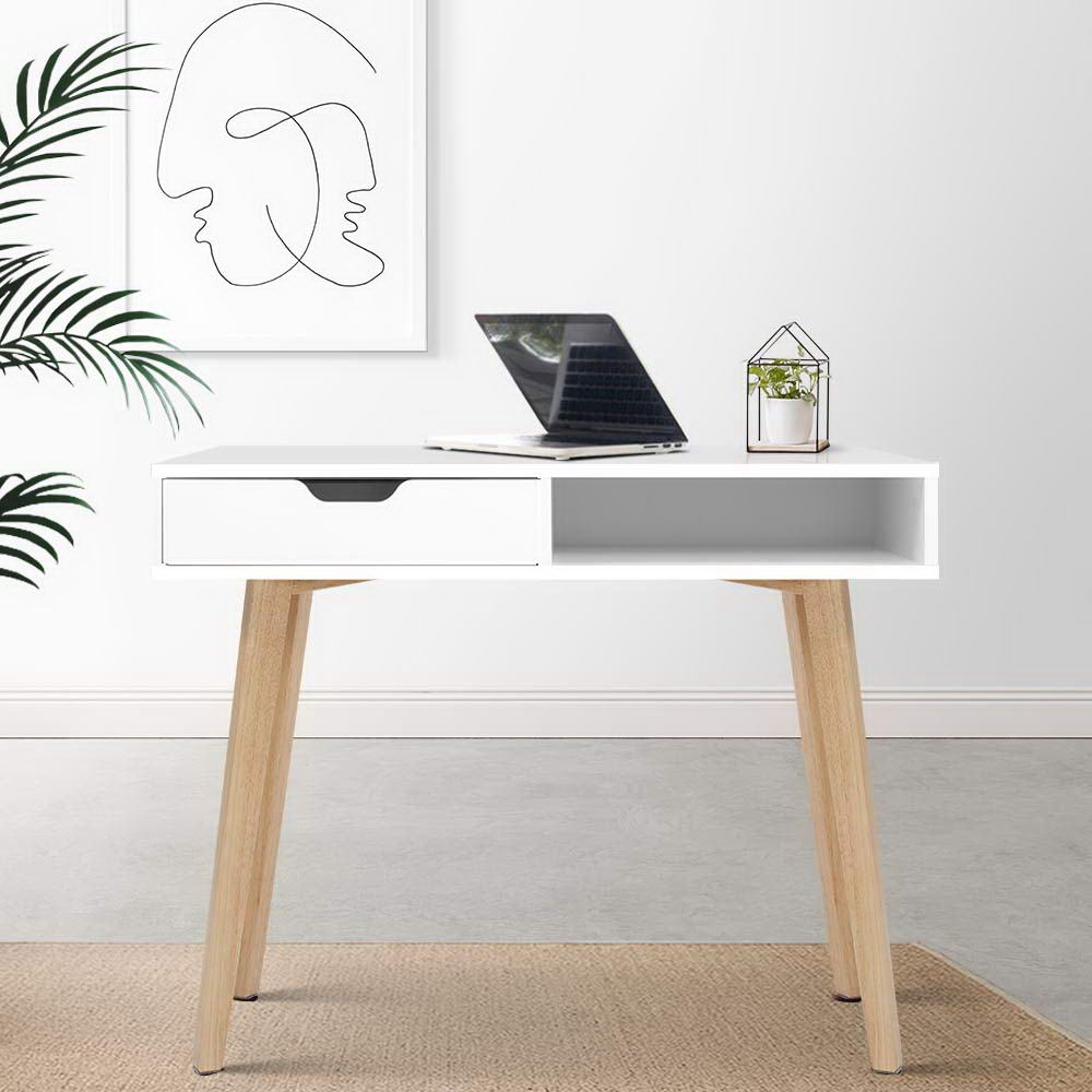 Artiss Computer Desk Drawer Cabinet Shelf White 90CM.