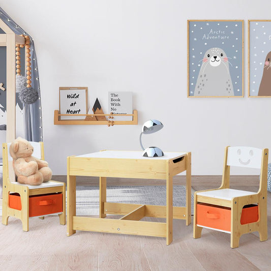 Keezi 3PCS Kids Table and Chairs Set Activity Desk Chalkboard Toys Storage Box.