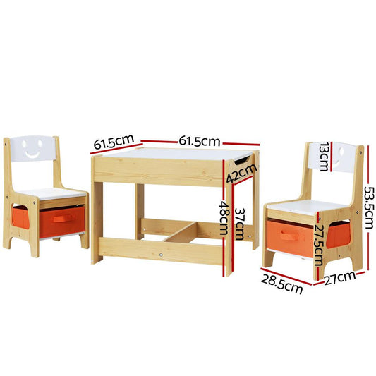 Keezi 3PCS Kids Table and Chairs Set Activity Desk Chalkboard Toys Storage Box.