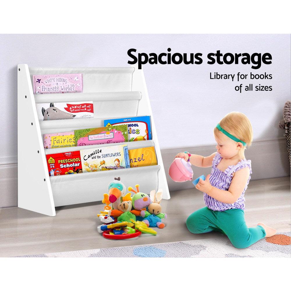 Keezi 4 Tiers Kids Bookshelf Magazine Shelf Children Bookcase Rack Organiser.