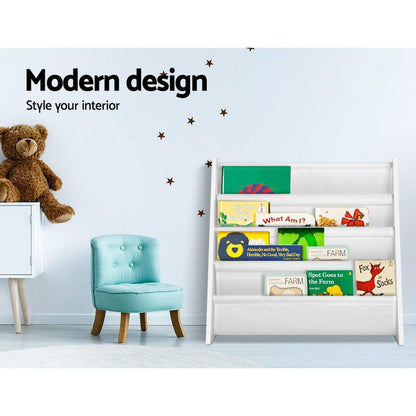 Keezi 4 Tiers Kids Bookshelf Magazine Shelf Children Bookcase Rack Organiser.