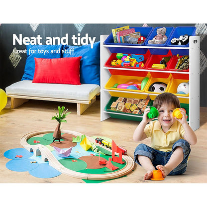 Keezi Kids Toy Box 12 Bins Bookshelf Organiser Children Storage Rack.