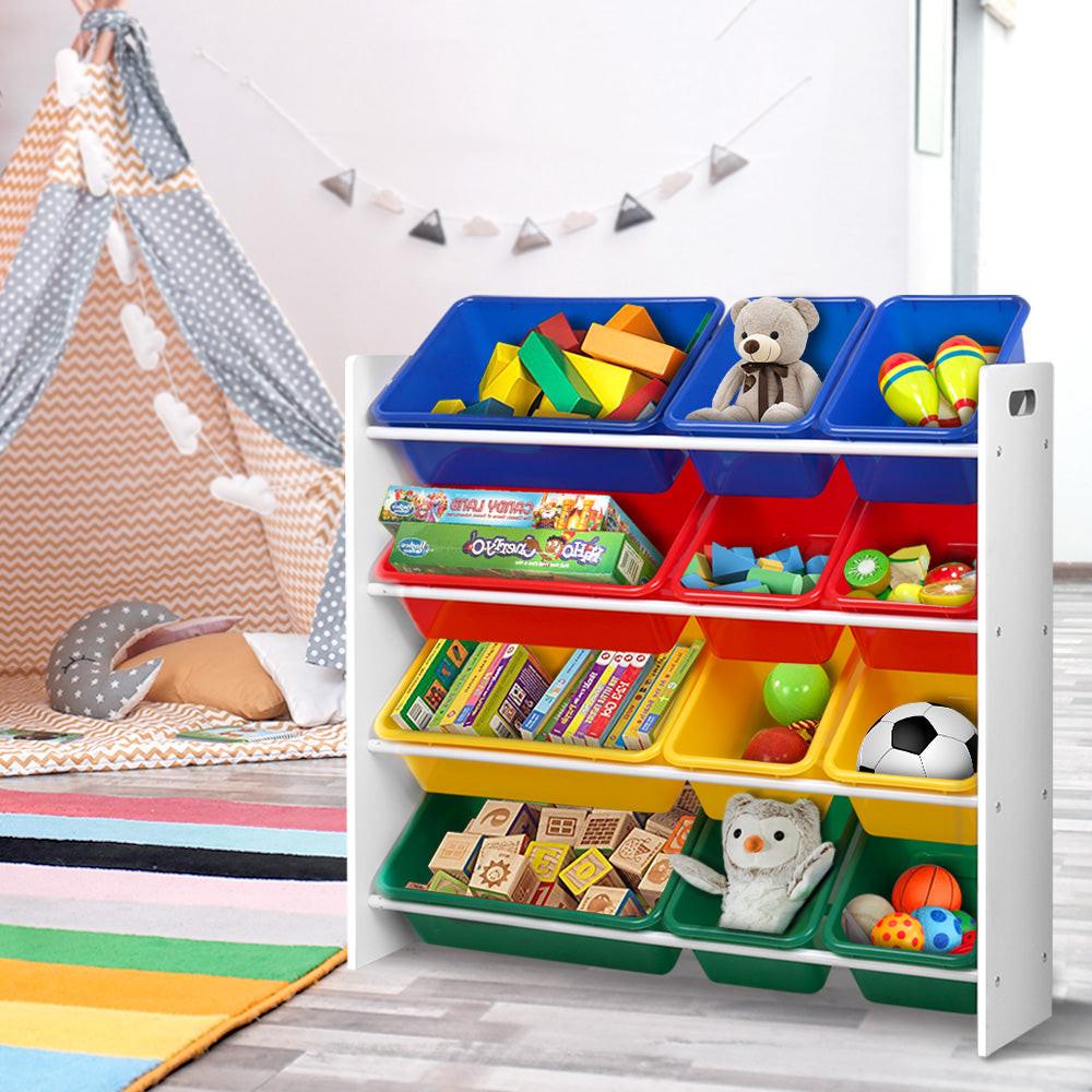 Keezi Kids Toy Box 12 Bins Bookshelf Organiser Children Storage Rack.