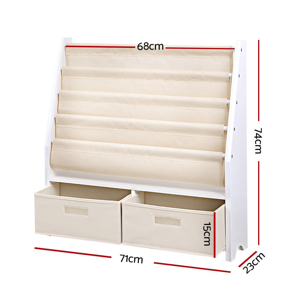 Keezi 4 Tiers Kids Bookshelf Magazine Rack Children Bookcase Organiser Drawer.