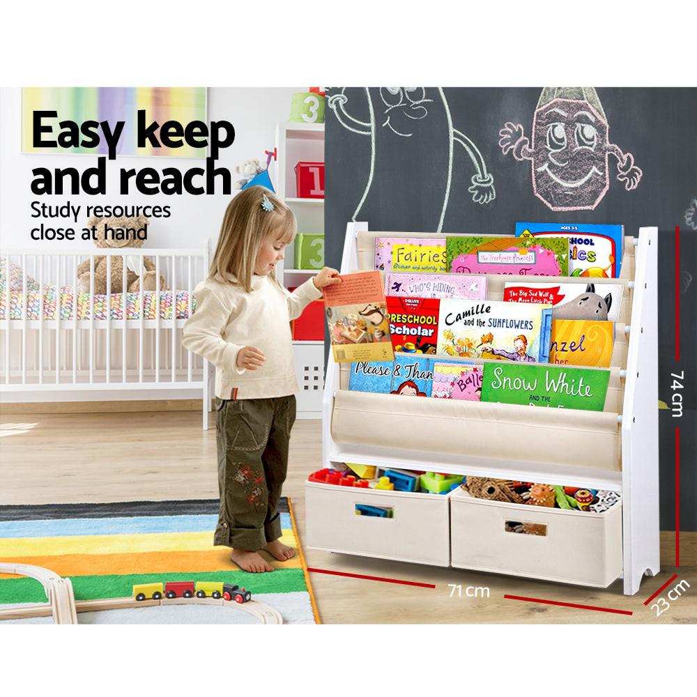 Keezi 4 Tiers Kids Bookshelf Magazine Rack Children Bookcase Organiser Drawer.