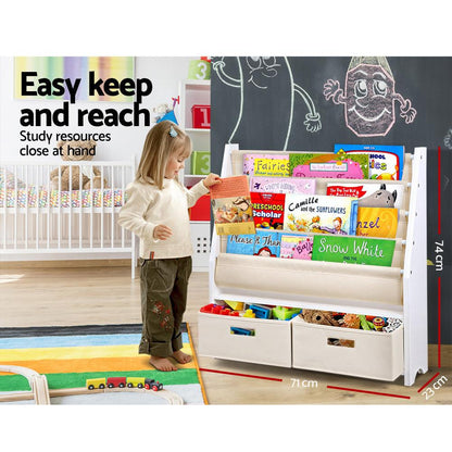 Keezi 4 Tiers Kids Bookshelf Magazine Rack Children Bookcase Organiser Drawer.