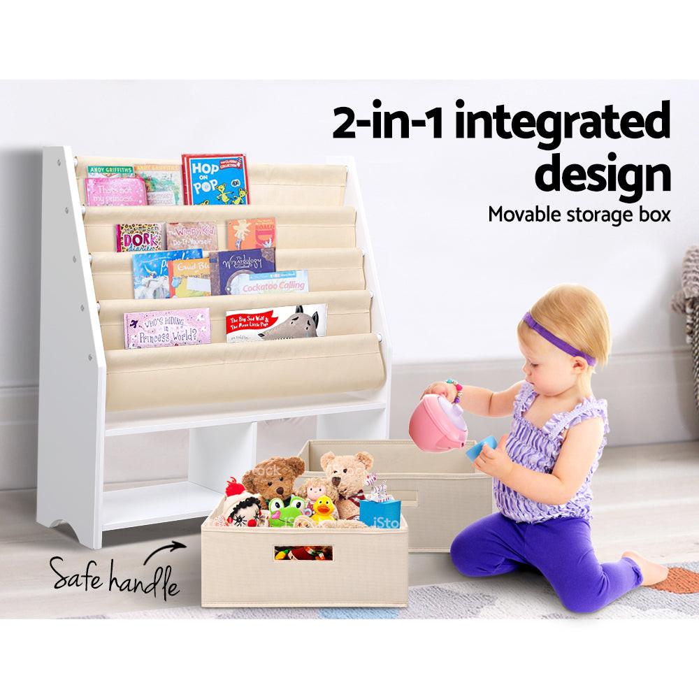 Keezi 4 Tiers Kids Bookshelf Magazine Rack Children Bookcase Organiser Drawer.