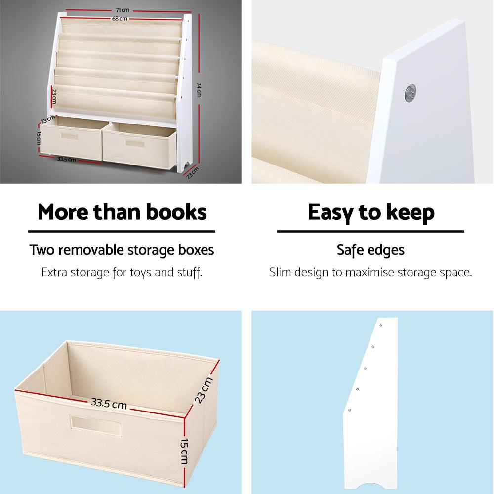 Keezi 4 Tiers Kids Bookshelf Magazine Rack Children Bookcase Organiser Drawer.
