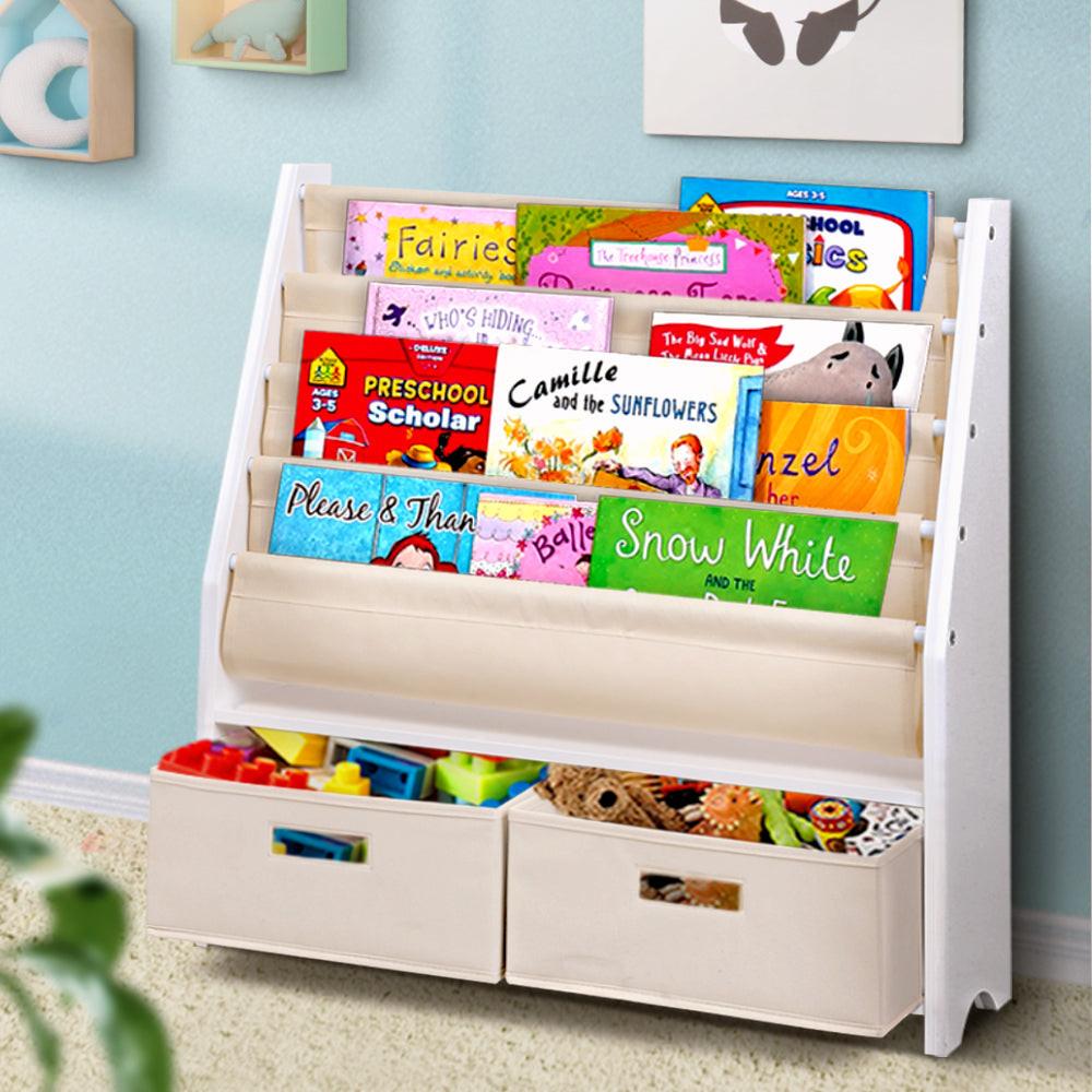 Keezi 4 Tiers Kids Bookshelf Magazine Rack Children Bookcase Organiser Drawer.