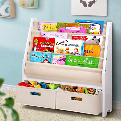 Keezi 4 Tiers Kids Bookshelf Magazine Rack Children Bookcase Organiser Drawer.