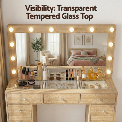 Artiss Dressing Table Vanity Desk Set Stool LED Bulbs Wood