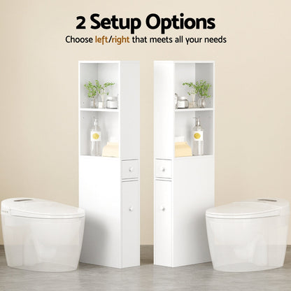 Artiss Bathroom Cabinet Storage Slim Organiser Drawer Toilet Corner 135cm White