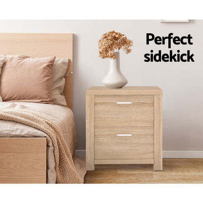 Artiss 2x Bedside Table 2 Drawers - MAXI Pine