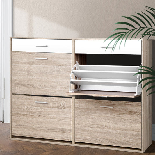 Artiss Shoe Rack Cabinet 36 Pairs Adjustable Shelves Pine Sara.