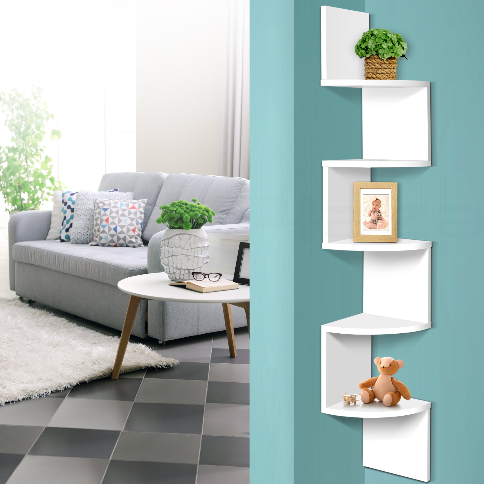 Artiss Wall Shelf Corner Floating 5-Tier White.