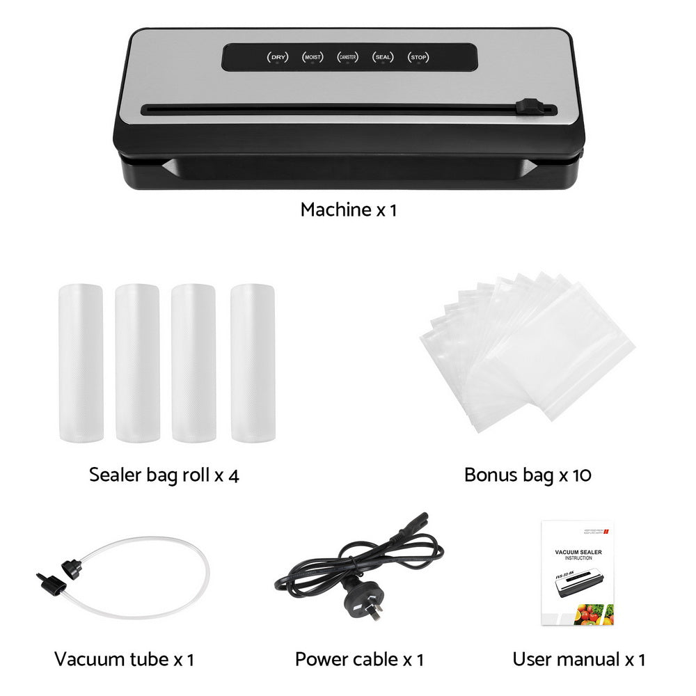 Devanti Food Vacuum Sealer Machine Sealing Cutter 4 Modes Storage Bags 4 Rolls
