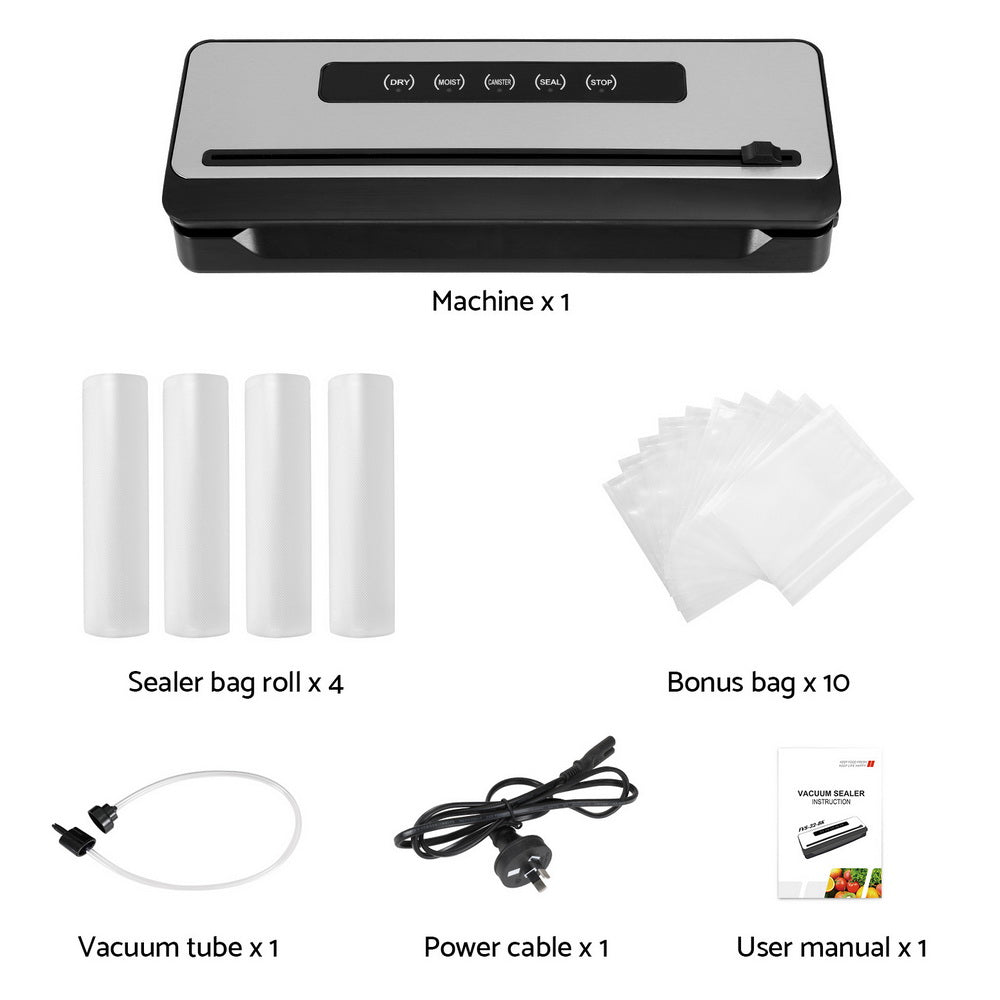 Devanti Food Vacuum Sealer Machine Sealing Cutter 4 Modes Storage Bags 4 Rolls