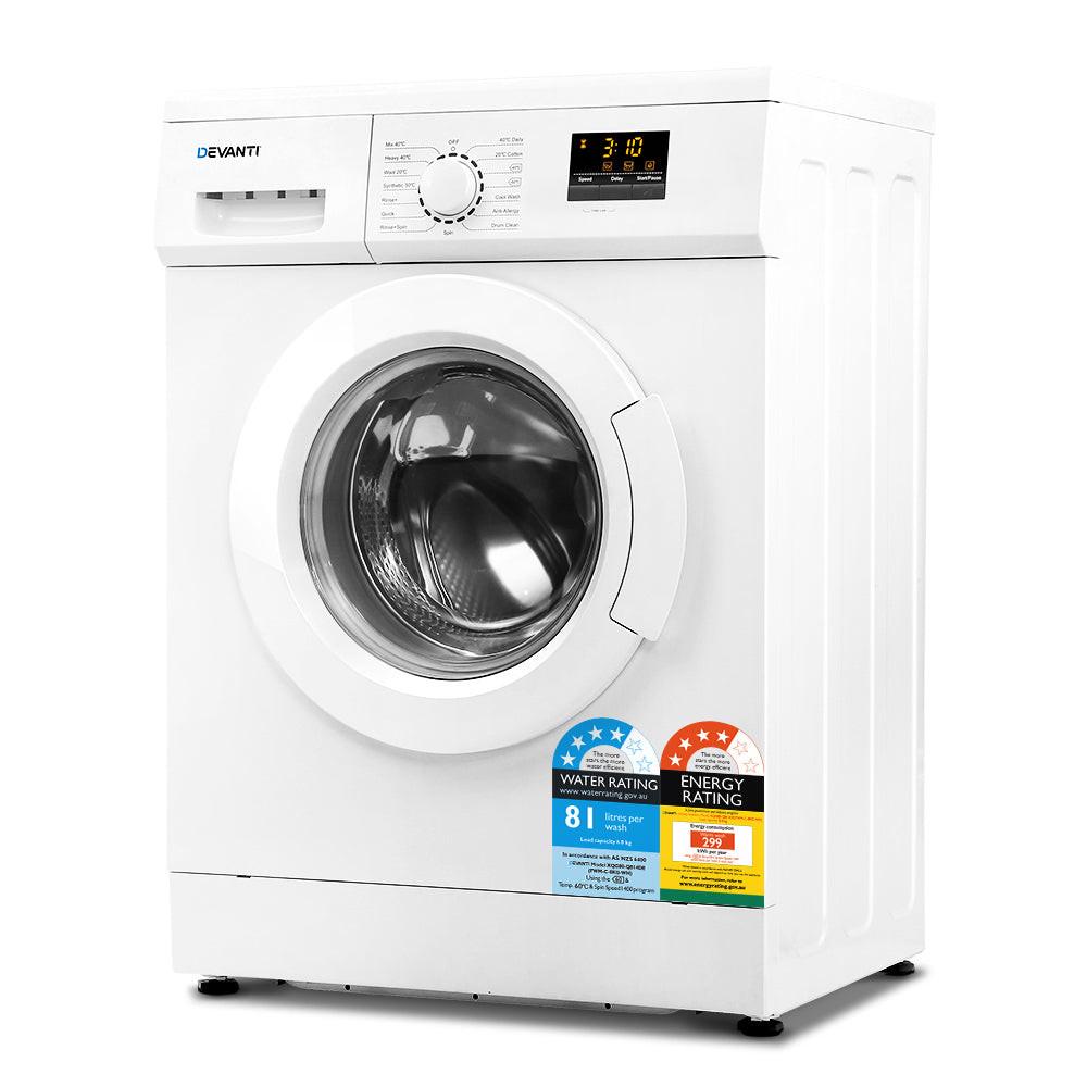 Devanti 8kg Front Load Washing Machine Quick Wash 24h Delay Start Automatic.