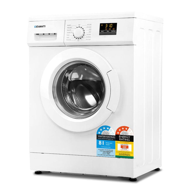 Devanti 8kg Front Load Washing Machine Quick Wash 24h Delay Start Automatic Hover Image