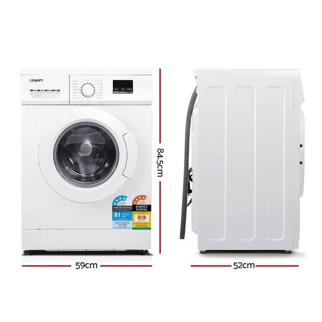Devanti 8kg Front Load Washing Machine Quick Wash 24h Delay Start Automatic Main Image