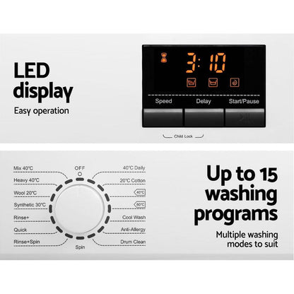 Devanti 8kg Front Load Washing Machine Quick Wash 24h Delay Start Automatic.