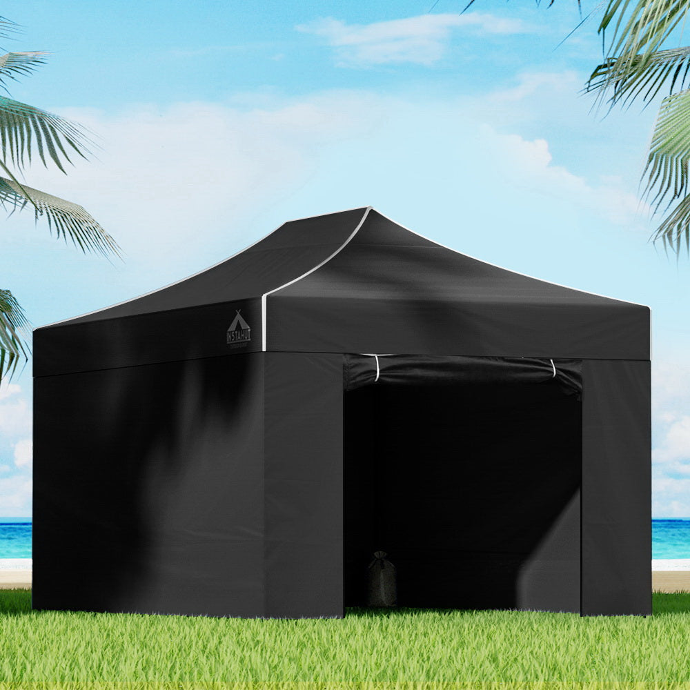 Instahut Gazebo Pop Up Marquee 3x4.5 Folding Tent Wedding Gazebos 500D Black.