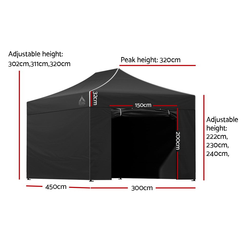 Instahut Gazebo Pop Up Marquee 3x4.5 Folding Tent Wedding Gazebos 500D Black.
